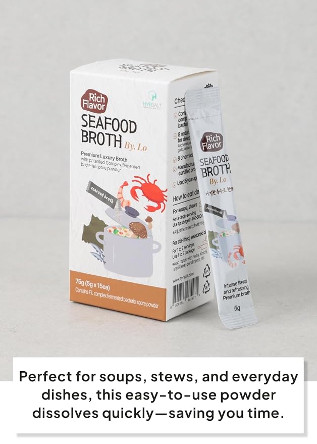 Korean Food Seafood Broth Powder, Rich Flavor, Instant Stock, 15 Pack, 75g