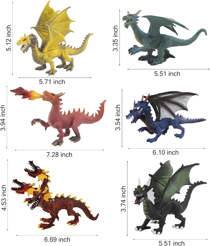 Large Dragon Toys, 6Pcs Dragon Action Figures Set Plastic Flying Dragon Figurines Toy for Kids Adults, Realistic Ancient Dragon Toys Cake Toppers for Kids Children Adults Birthday Party Decorations