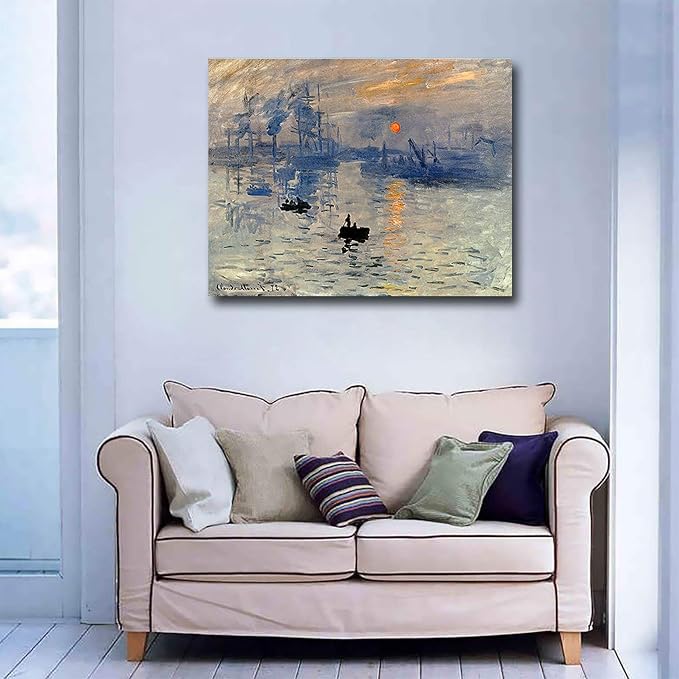 Niwo ART - Impression Sunrise, World's Most Famous Paintings Series, Canvas Wall Art Home Decor, Gallery Wrapped, Stretched, Framed Ready to Hang (16"x12"x3/4")