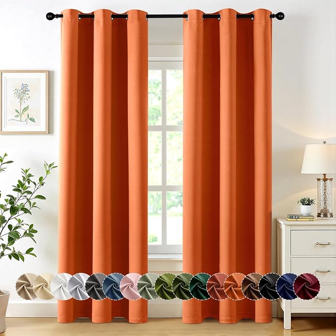 MIULEE Fall Blackout Curtains for Bedroom 2 Panels 40 x 72 Inch Long Orange | Thermal Insulated, Living Room Darkening Grommet Drapes, Noise Reducing, Light Blocking Window Treatments