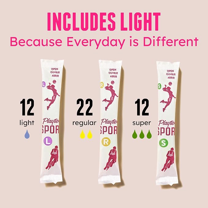Playtex Sport Tampons Multipack, Light/Regular/Super Absorbency, 46ct