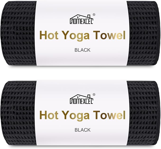 HOMEXCEL Hot Yoga Towels 2 Pack, (26.5" x 72") Non-Slip & Ultra-Absorbent Microfiber Yoga Mat Towels for Hot Yoga, Pilates, Exercise, Fitness, Bikram and Workout, Black