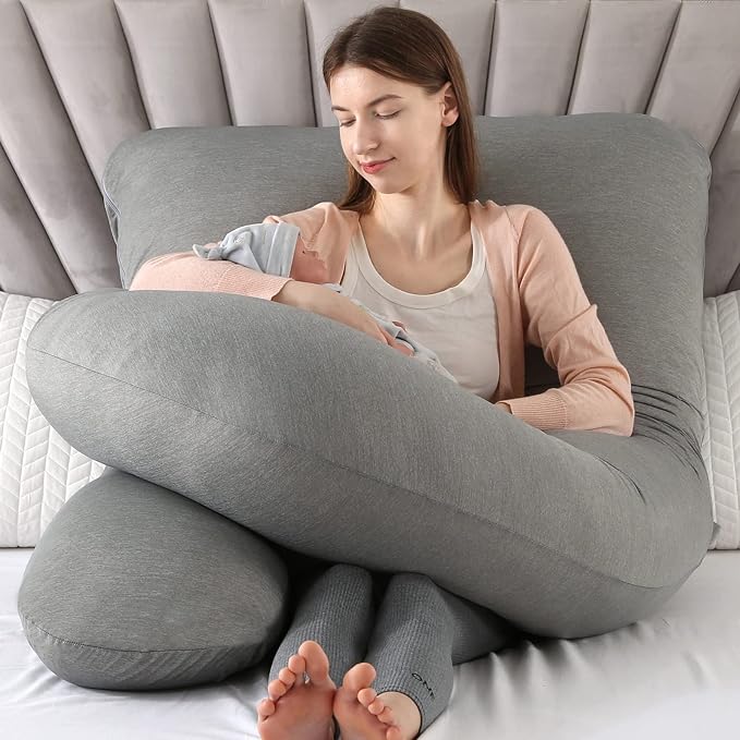 Elover Cooling Pregnancy Pillows for Sleeping,U Shaped Full Body Pillow with Removable Cover,Pregnant Women Must Haves,Maternity Essential,Black Grey