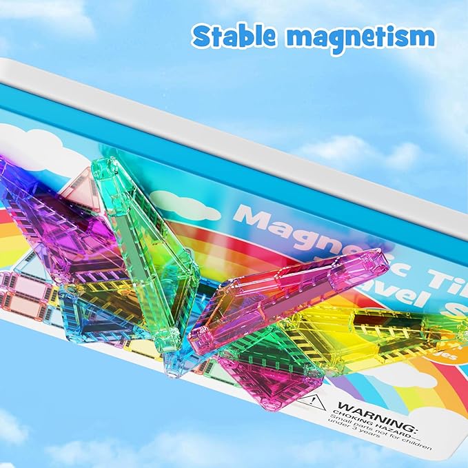 Magnetic Tiles Building Blocks Travel Construction Set, STEM Toddler Puzzle Toys for Boys and Girls Ages 3+ Birthday Gift