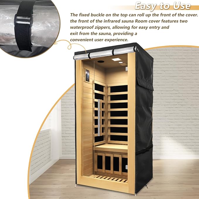 Outdoor Wood Sauna Cover,Sauna Covers with Separate Top Cover for Wood Home Spa Saunas,37" Lx29 Dx62 H with PVC Clear Door Design,Black