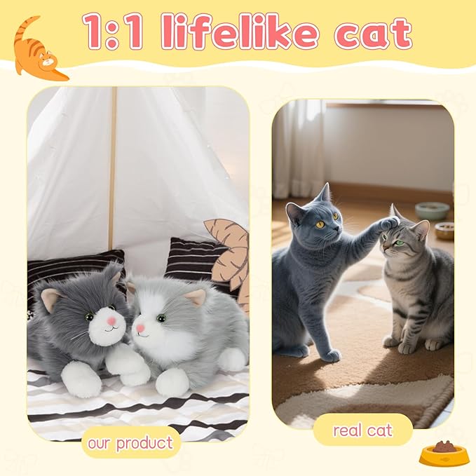 Tezituor 17inches Cute Cat Stuffed Animals, 2 Pcs Realistic Stuffed Kitten Cat Plush Toy Gift for Christmas Birthday Girl Boy (Blue & Gray)