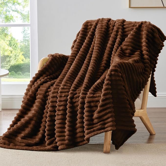 BEDELITE Striped Fleece Throw Blanket, Chocolate Brown, 50"x60" | 300GSM Microfiber Fleece, Soft Cozy, Lightweight Warm, Double-Sided Plush, Machine Washable, Gift, Room Decor, for Couch Sofa