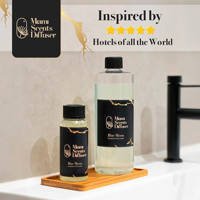 Blue Moon Essential Oil Refill Luxury Hotel Inspired - Long Lasting Aroma for Home & Commercial Diffuser - 120 ml Fresh Blend of Lemon, Lilac and Sandalwood, Scent for Office Spa Wellness Aromatherapy