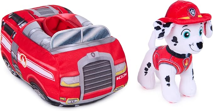 Paw Patrol Marshall 2-in-1 Vehicle Plush, 6-Inch Stuffed Animal with 8-Inch Plush Toy Firetruck, Kids Toys for Boys and Girls Ages 3 and Up