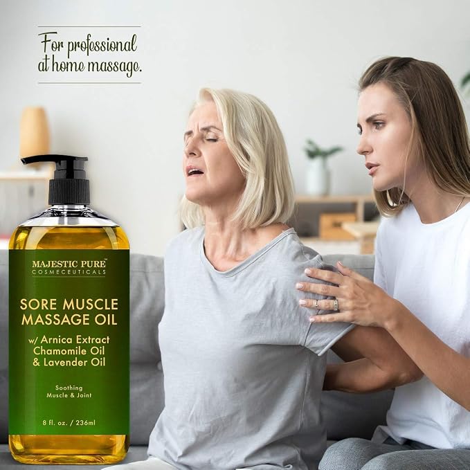 Majestic Pure Lavender Massage Oil and Sore Muscle Massage Oil Bundle - Relaxation Package - 8 fl oz Each