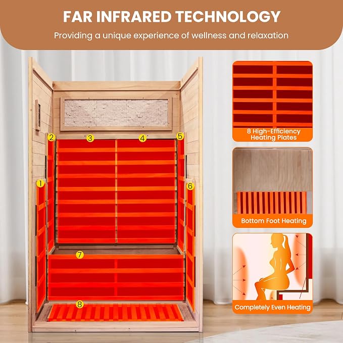2 Person Infrared Sauna Far Infrared Sauna Room for Home Indoor 2000W Low-EMF Wood Dry Sauna with Full Starry Sky Lights Ceiling in 7 Color Speaker Fast Heating Easy Assembly- 47.3*41.3*74.8 IN