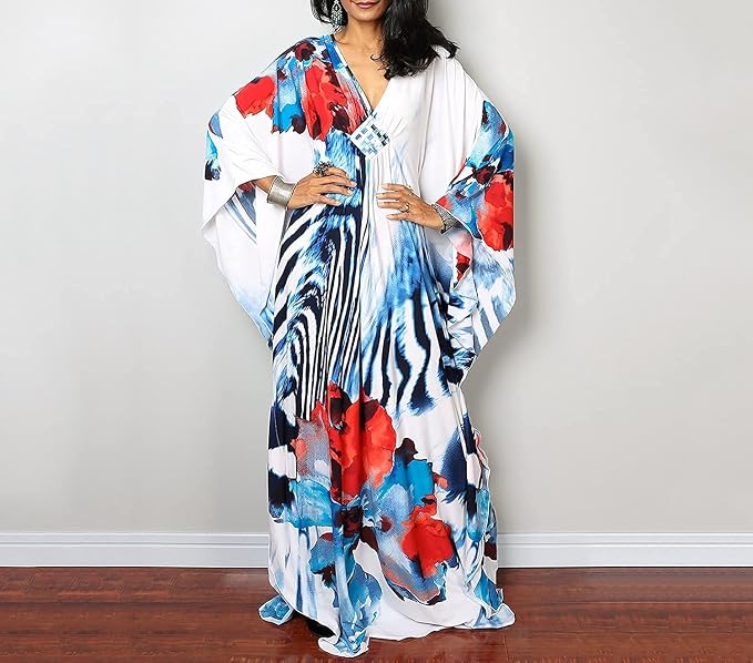 Venasha Womens Caftan Floral Print Kaftan Dress Short Sleeve Swimsuit Cover up Loungewear for Summer
