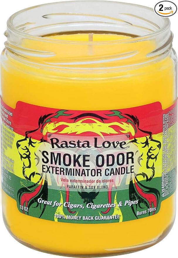 Smoke Odor Exterminator 13oz Jar Candles Rasta Love, (2)
