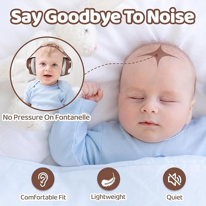 Baby Ear Protection,Bear Infant Headphones Noise Cancelling for Infant Hearing Protection Ages 0-36 Months with Adjustable Headband,25dB NRR Baby Earmuffs,Ideal Baby Travel Essentials for Sleep