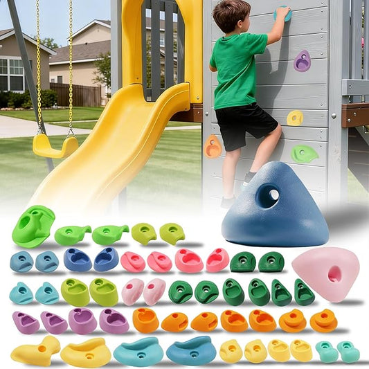 50 PCS Rock Climbing Holds for Kids,Rock Climbing Wall Grips Climbing Rocks Wall Kit for Indoor and Outdoor Playground Play Set with Hardware（Pastel Color）