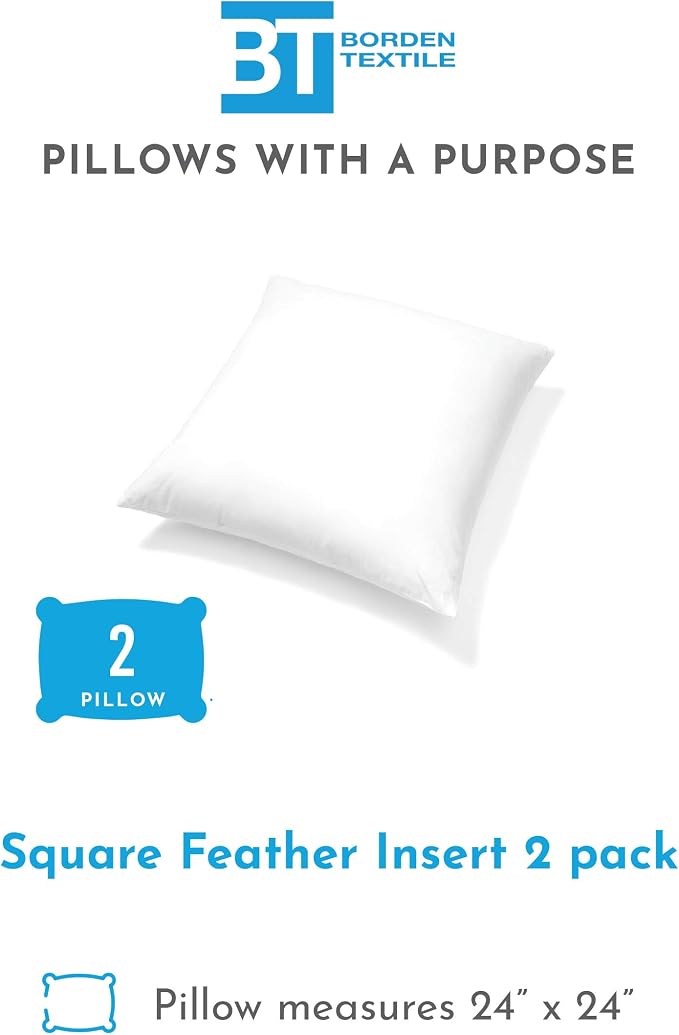 Pillow Inserts - Pack of 2-24" x 24" Square Decorative Throw or Sham for Couch - Bed - Sofa