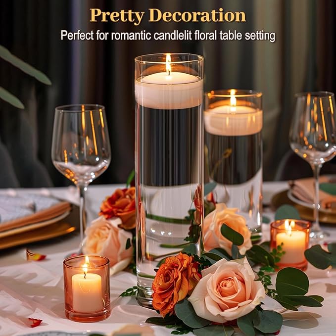12pcs 12 Inch Clear Glass Cylinder Vases for Centerpieces | Tall Flower Vases for Wedding & Home Decor, Hurricane Floating Candle Holders for Table & Shelf