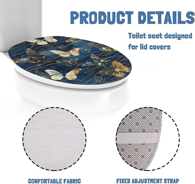Butterfly Toilet Seat Cover, Machine Washable Reusable Toilet Seat Cover, Suitable for Most Round, Elongated and Oblong Toilet Lid Cover