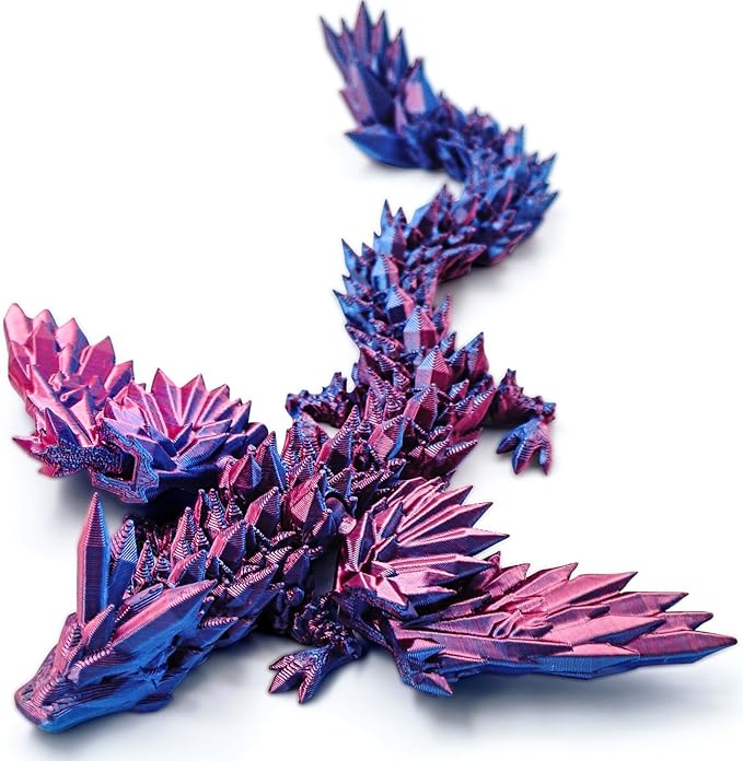 3D Printed Purple Dragon with Wings, Articulated Winged Dragon for Home Office Decor & Executive Desk Toys