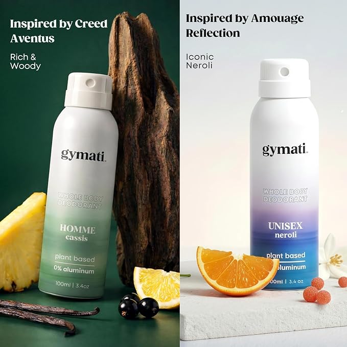 Gymati Natural Deodorant Body Spray – Aluminum-Free, Plant-Based Blend with Aloe & Zinc, Long-Lasting Odor Protection, Luxury-Inspired Scent Men & Unisex, Pack of 2