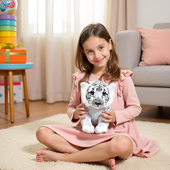 White Tiger Stuffed Animal 16" Giant Stuffed Tiger Plush Jungle Soft Plush Snow Tiger Stuffy Cute Plushie Toys Realistic Deocr Birthday Gifts for Kids Boys