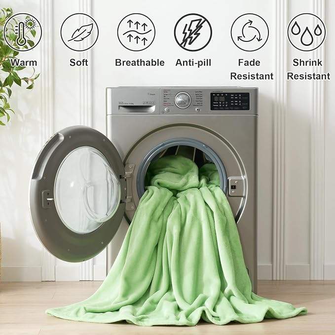 Hansleep King Grass Green Fleece Blanket, Soft Flannel Bed Blanket | Fuzzy Cozy Blanket 90x108 Inches, Multi-use for Bed, Sofa, Couch, Travel, Camping, All Season Warm Lightweight Cover