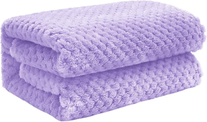 Exclusivo Mezcla Waffle Fleece Throw Blanket for Couch, Light Purple | Lightweight Soft Blanket for Sofa, Bed, Living Room, Plush Fluffy Throw for Home Decor, Travel, All Season, 40x50 Inches