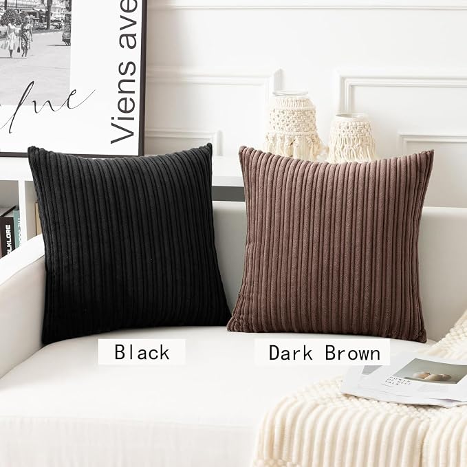 UGASA Fall 14x24 Inch Pillow Cover Pack of 1 Soft Boho Stripe Corduroy Long Rectangle Lumbar Cushion Case Farmhouse Decorative Throw Pilowcase for Bed, Couch, Sofa, Bedroom, Living Room, Dark Brown