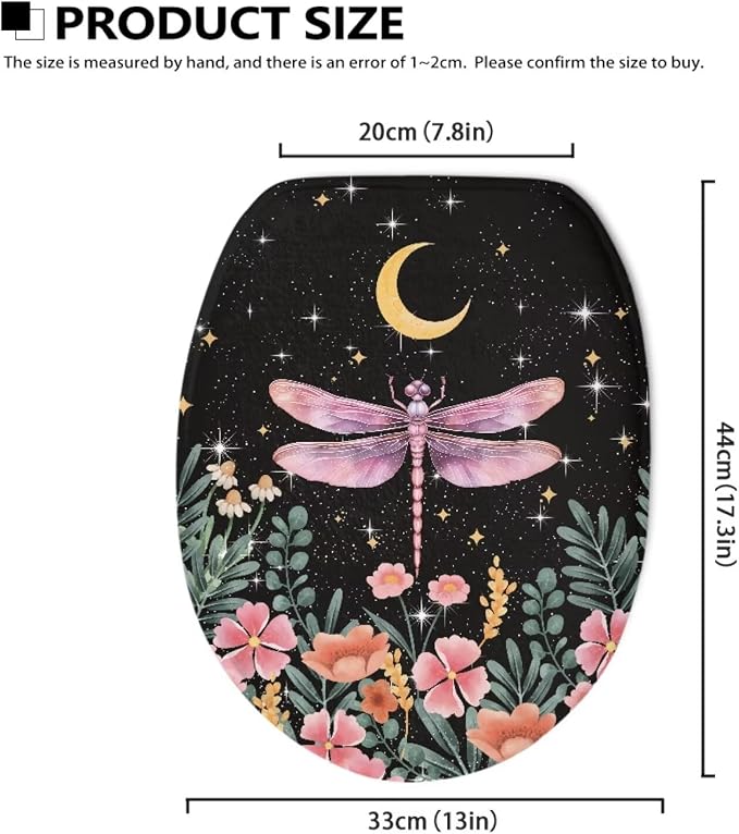 Pink Dragonfly Toilet Seat Covers for Bathroom Pink Dragonfly Toilet Seat Cushion Cover with Elastic Band Replacement for Bathroom Decor Machine Washable,Easy to Clean