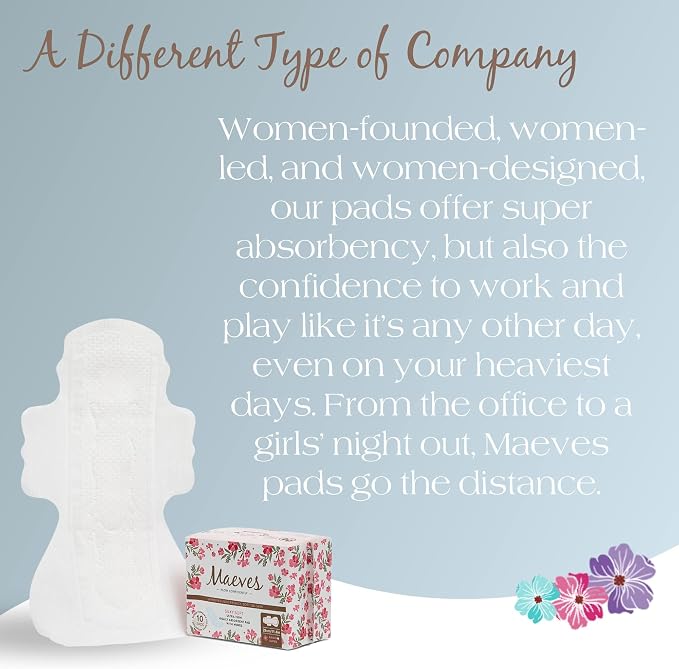 Maeve's Pads Ultra Thin Feminine Care, Maxi Sanitary Napkins with Wings for Regular, Super, Heavy Flow - 22 Count