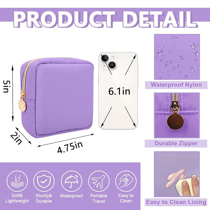 UIXIZQ Mini Makeup Pouch for Purse, Small Cosmetic Bag Pouch Nylon Travel Toiletry Organizers for Women Girls, Cute Zipper Pouch Coin Purse Preppy Storage Bag for School Work(Mini-Grape)