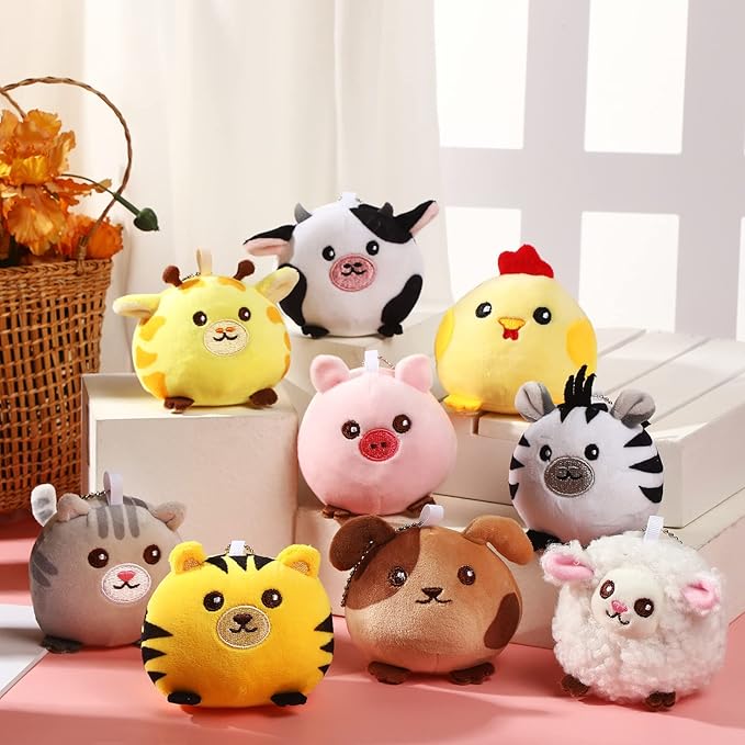 Skylety 9 Pcs Mini Plush Animals Toys Bulk 3.15 Inch Cute Soft Small Stuffed Animal Plush Keychain for Kids Goodie Bag Fillers Birthday Classroom School Prizes Festival Party Favors(Cute Animals)