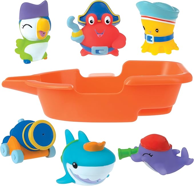 Nuby Pirate Pals Bath Toy Set - Interactive Bath Time Toys - 18+ Months