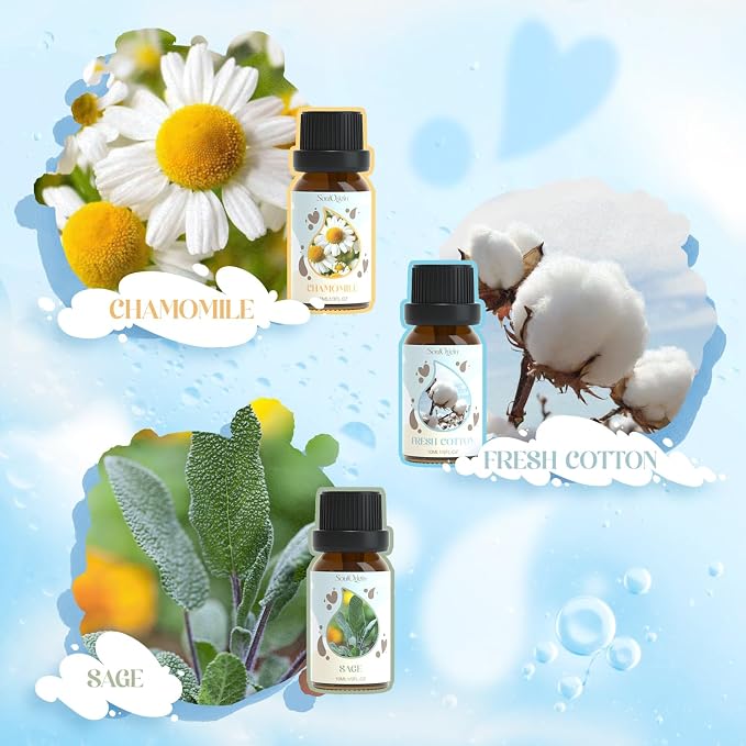 Soulorigin Laundry Fragrance Oils Set, Essential Oil Gift Set for Diffuser, Clean Scent Diffuser Oil, Use with Wool Dryer Balls or Diffuser,Chamomile, Fresh Cotton, Sage, Cedar, Lavender, Cherry Soap
