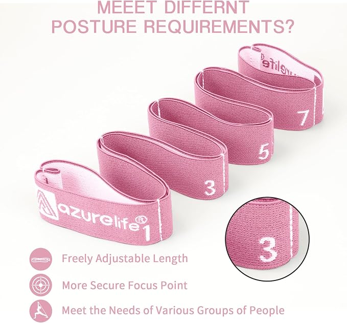 A AZURELIFE Elastic Yoga Stretching Strap, Multi-Loop Stretch Strap for Physical Therapy, Pilates, Yoga, Dance & Gymnastics Exercise and Flexible Pilates Stretch Band