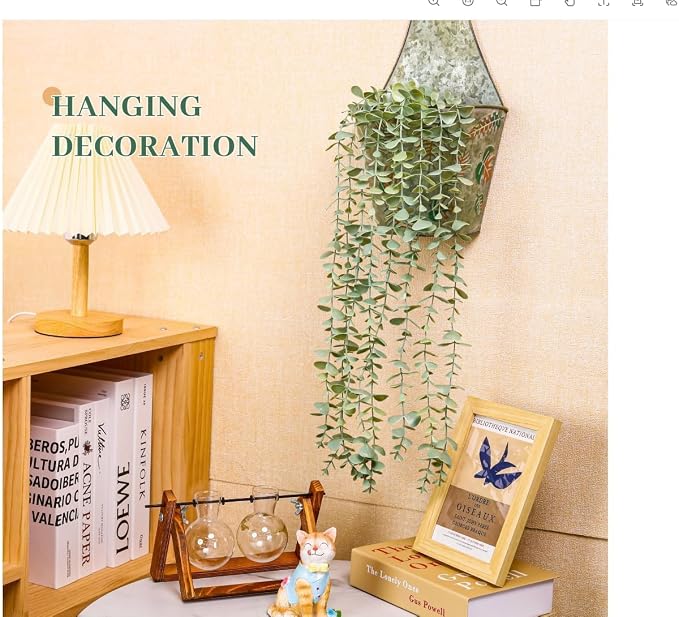 Der Rose Fake Eucalyptus Hanging Plant for Boho Bathroom Wall Art Decor | Vintage cascading greenery adds vertical texture, atificial farmhouse plants brings natural charm to room, shelf decor
