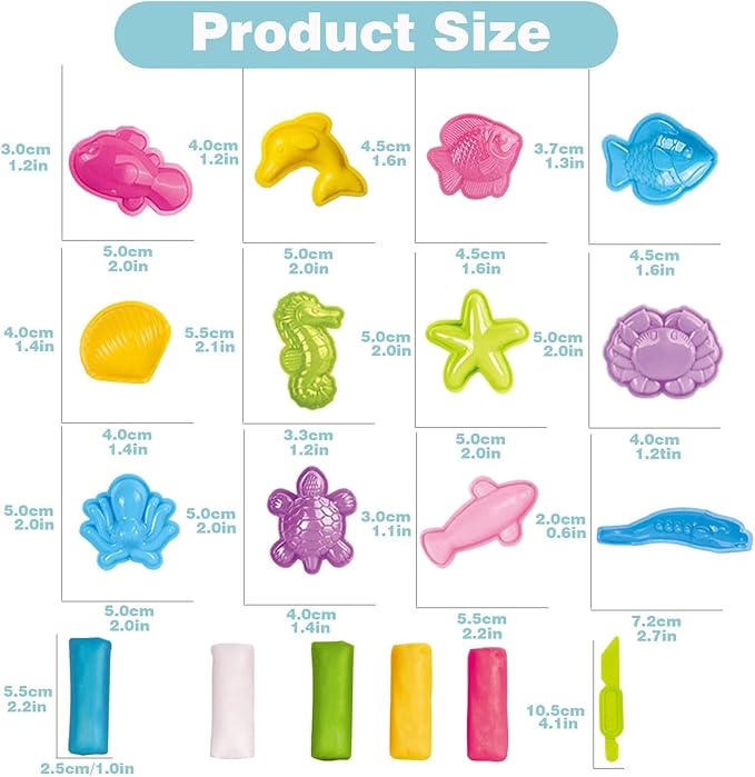 Unleash Creativity with 12 Unique 0cean Molds Dough Toys Dough Accessories Set Whit 5 Bright Color .Ideal as a Gift for Kids Aged 3-4-8 Years