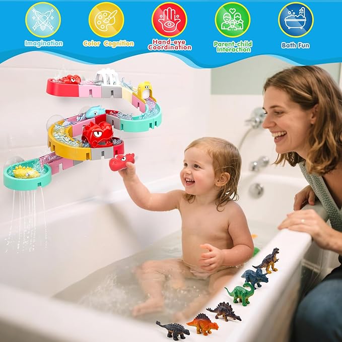 Kids Bath Toys for Kids Ages 4-8 3-5, Bathtub Shower Toys DIY Slides Tracks Mold Free Toddler Bath Toys with Car Bath Toys, Wall Track Building Set, Fun DIY Kit Birthday Gift 2 3 4 5 Boys Girls