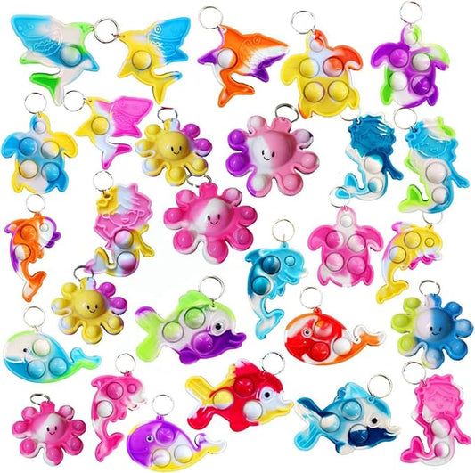 Goodangie00 Bulk Turtle Octopus Dolphin Mermaid Shark Fish Ocean Mini Pop Fidget Toys for Students Prize, Summer Party Favors