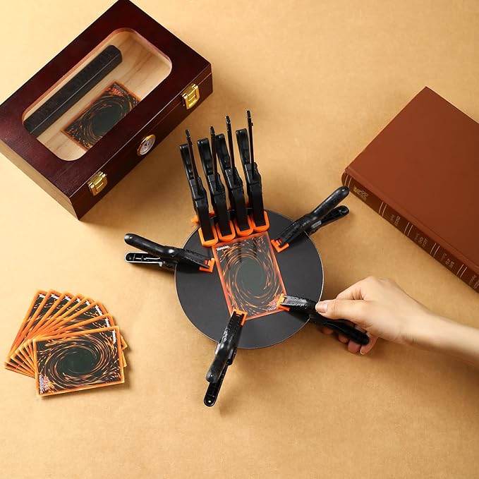 Didaey Card Flattening Kit Trading Card Flattening Tool Accessory Kit Included 1 Moisturizing Box 2 Acrylic Plates 4 Vices 4 Clamps 2 Indent Mats for Fix Bent Cards(Reddish-Brown,Wooden)