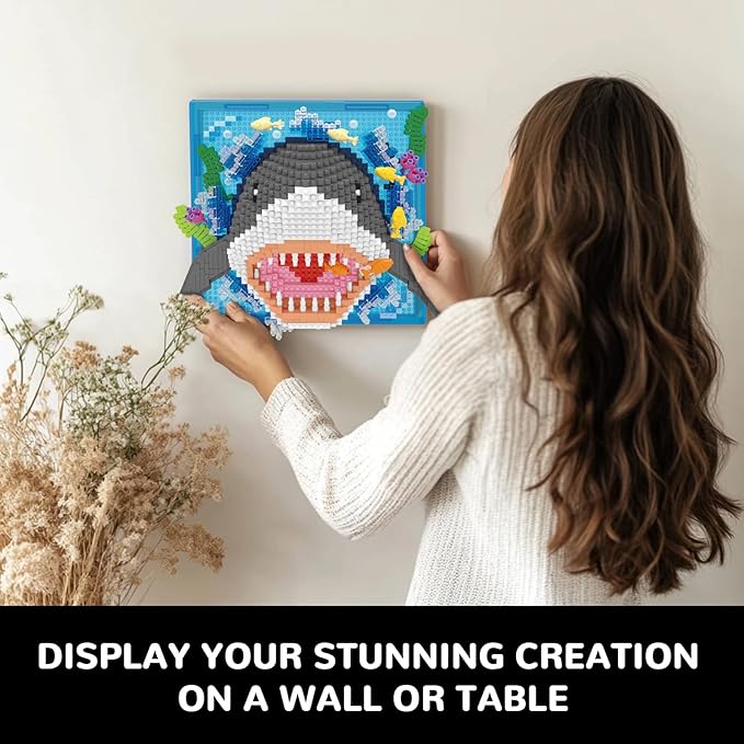 Shark Animal 3D Wall Art Micro Mini Building Blocks Set, Unique Home Wall Decor or Table Display, No Compatible with Lego Set, Ideal Gift Toy for Adults Boys Girls (1644 PCS)