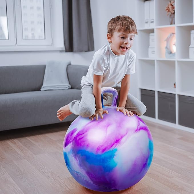 ZOOJOY Hopper Ball 2 Pack, 18 in Hopping Balls for Kids 3-8, Bouncy Ball with Handle for Boys & Girls Indoor Outdoor Play, Inflatable Bounce Hippity Hop Toys with Pump(Clouds)