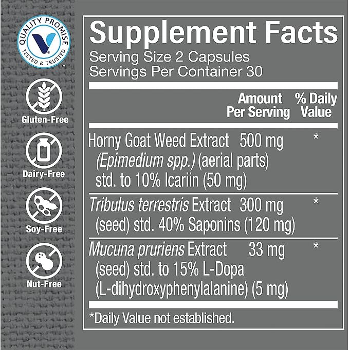 The Vitamin Shoppe Horny Goat Weed Complex, with Tribulus, Enhanced Complex for Men, Men's Health (60 Capsules)