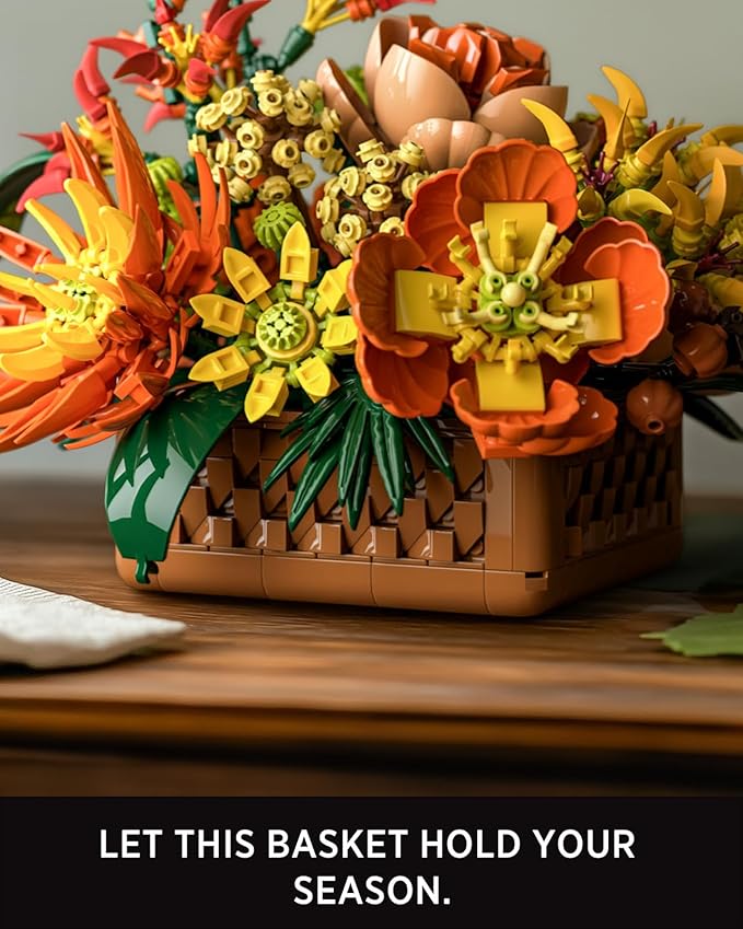 Nifeliz Floral Basket Building Set for Adults, Fall-Inspired Flower Arrangement Decor Kit, Seasonal Home or Office Display, Mindful Gift Idea (1,284 PCS, NF10325)