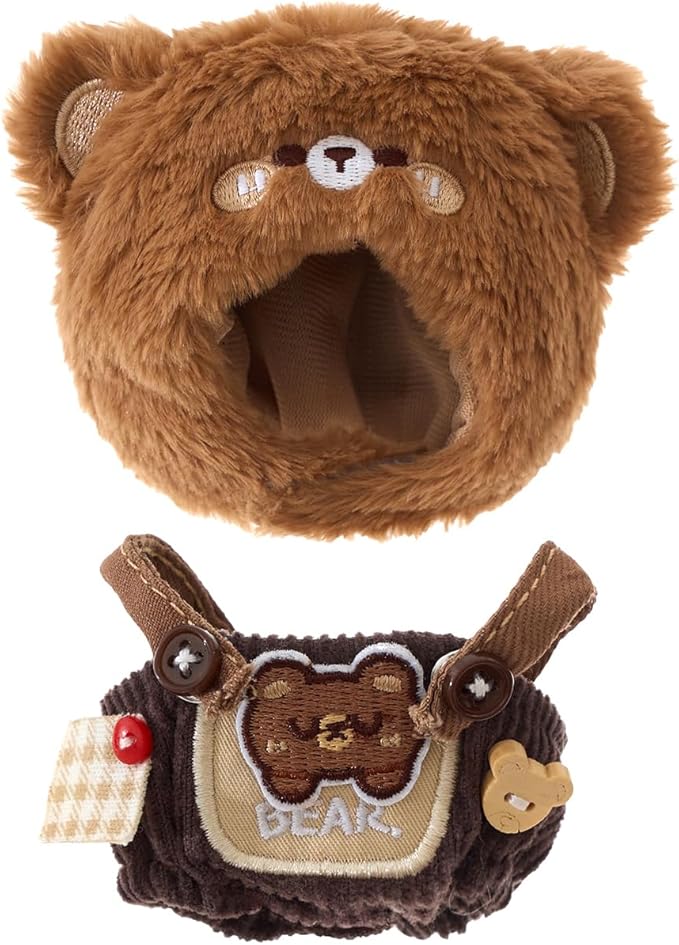 CALEMBOU Plush Doll Clothes, 4 Inches Cute Animal Series Plush Doll Clothes for 10cm Kimmon Mimon, Kawaii Doll Clothes Accessories Set for Birthday Gifts (Brown Bear Set)