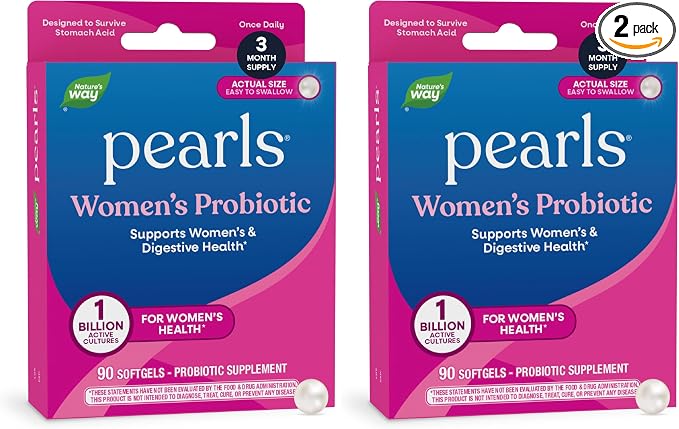 Nature's Way Women's Probiotic Pearls, Supports Women's and Digestive Health*, Protects Against Occasional Constipation & Bloating*, 1 Billion Live Cultures, 90 Softgels, (Pack of 2)