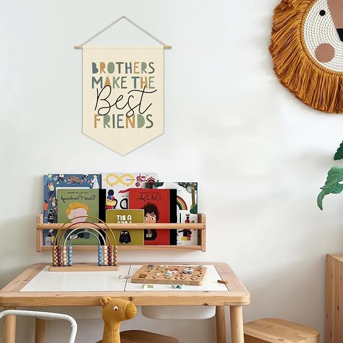 XYDEGXYDEG Boys Room Playroom Decor, Brothers Make the Best Friends Bedroom Wall Hanging Pennant Flag Banner, Neutral Wall Decor for Nursery Toddler Baby Little Boys Bedroom 15x11 Inch