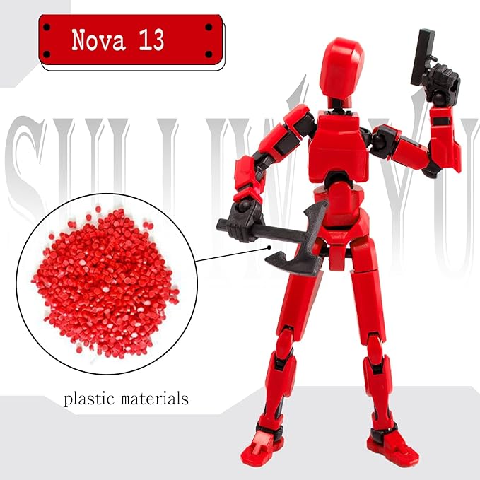 4PCS Assembled Titan T-13 Action Figures Set Lucky Dummy Nova 13 Action Figure Robot Anime Stick Figures Fidget Toys for Boys Multi Movable Joints Gifts Toys for Kids (Black+Blue+Golden+Red)