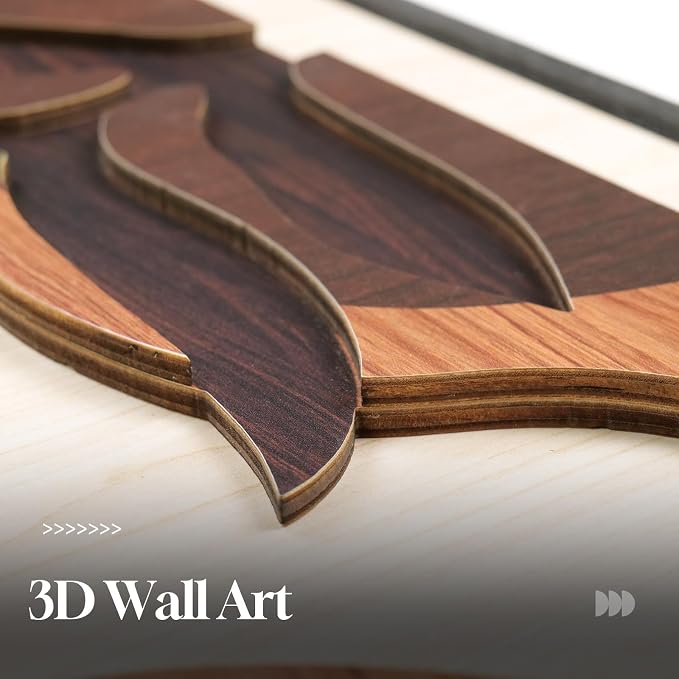 Framed Wood 3D Boho Textured Wall Art Bedroom, 3 Piece Tropical Botanical Carved Wooden Artwork for Walls, Brown Monstera Leaf Wood Wall Art Decor for Living Room Dining Room Home Office, 16x24 Inch