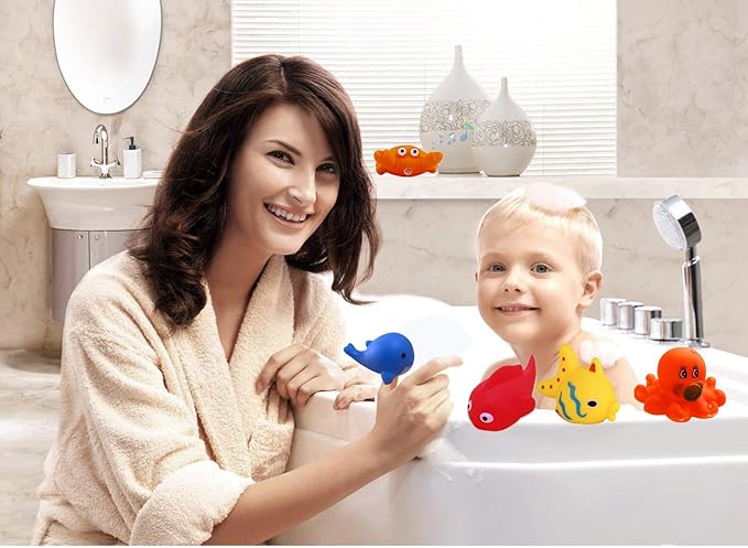 Preschool Bath Toys Rubber Floating Baby Wash Shower Toy for Toddlers Kids Party Decoration15 Pcs (Sea Animal)